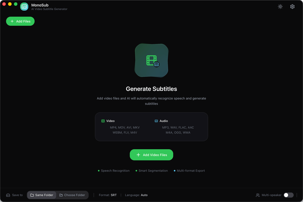 MonoSub Local AI subtile generator from video or audio